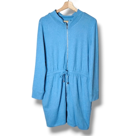 Soft Surroundings Sweaters - Soft Surroundings Éleve Zip Cardigan | Blue Drawstring Coatigan